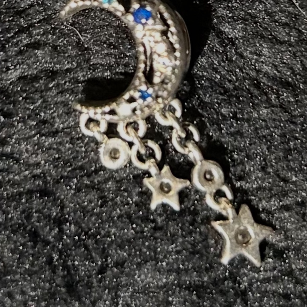 Silver and Blue pandora Crescent Moon and Star Earrings